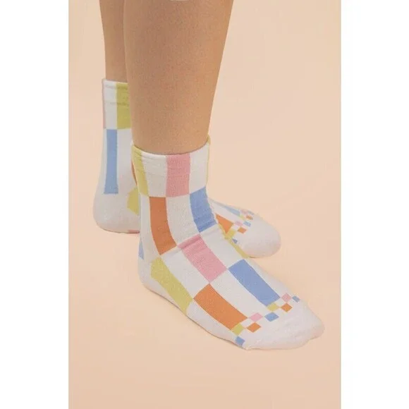 SC10005C W Very J Color Block Casual Socks White One Size - Picture 3 of 4
